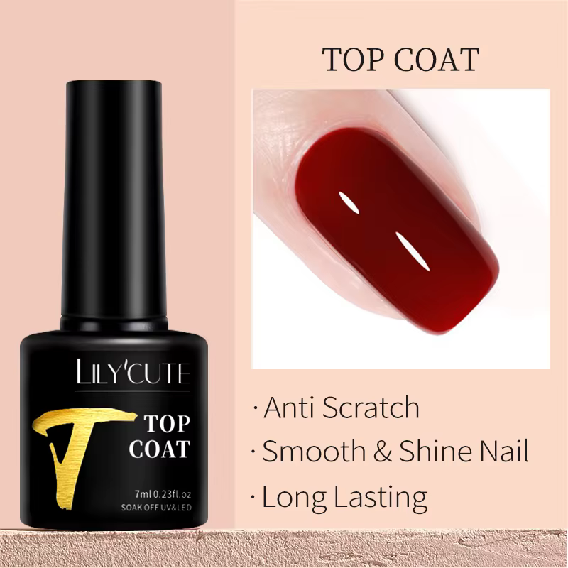 LILYCUTE 7ml Base Nowipe Top Coat Soak Off UV LED Gel Vernis à Ongles Gel de Renforcement Semi-Permanent Multifonctionnel