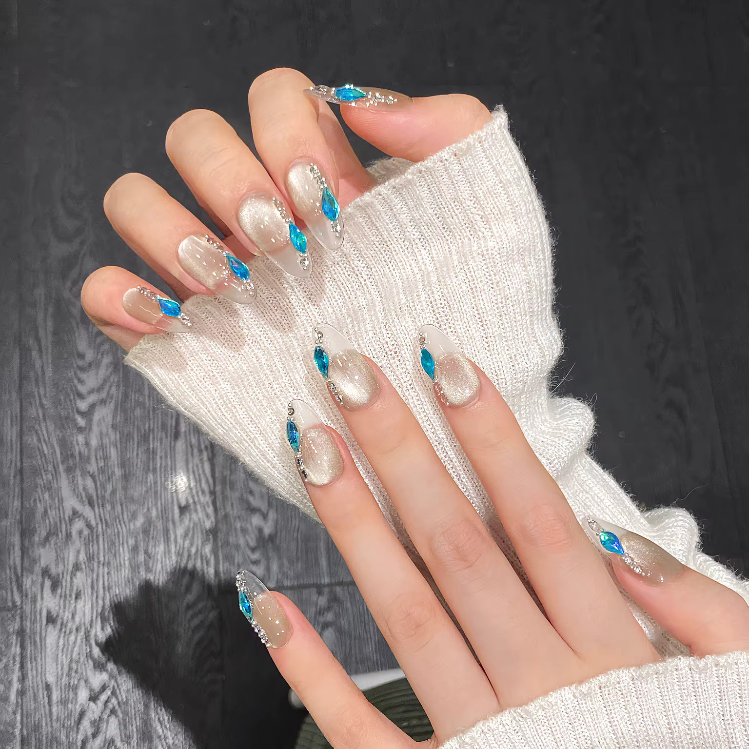 10 pièces brillant fée presse sur les ongles Aurora sirène coquille conception faux