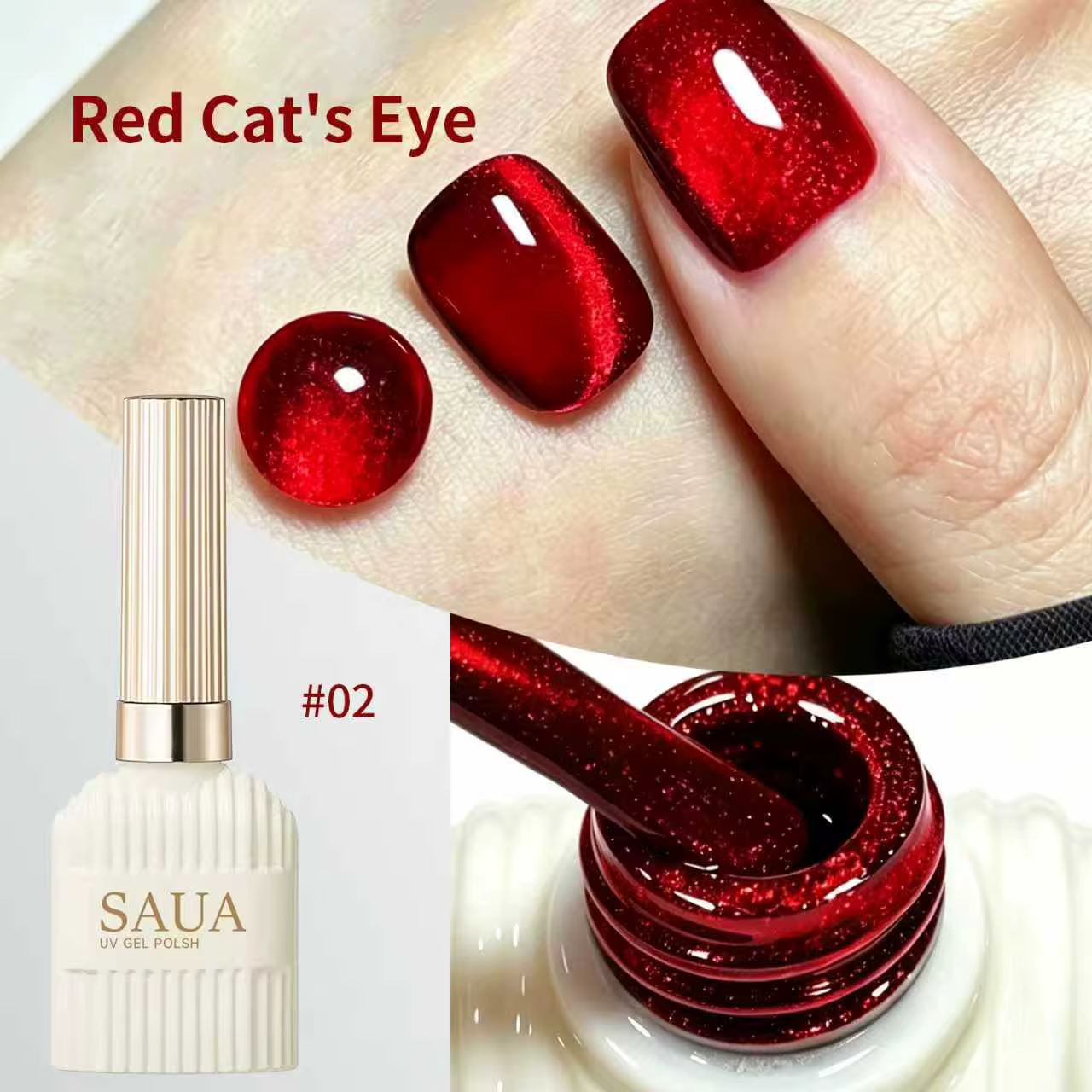 Gel magnétique pour ongles effet œil de chat rouge rubis super brillant 15 ml, gel magnétique pour ongles effet œil de chat en cristal, gel pour ongles durable et amovible, couleurs très vendues toute