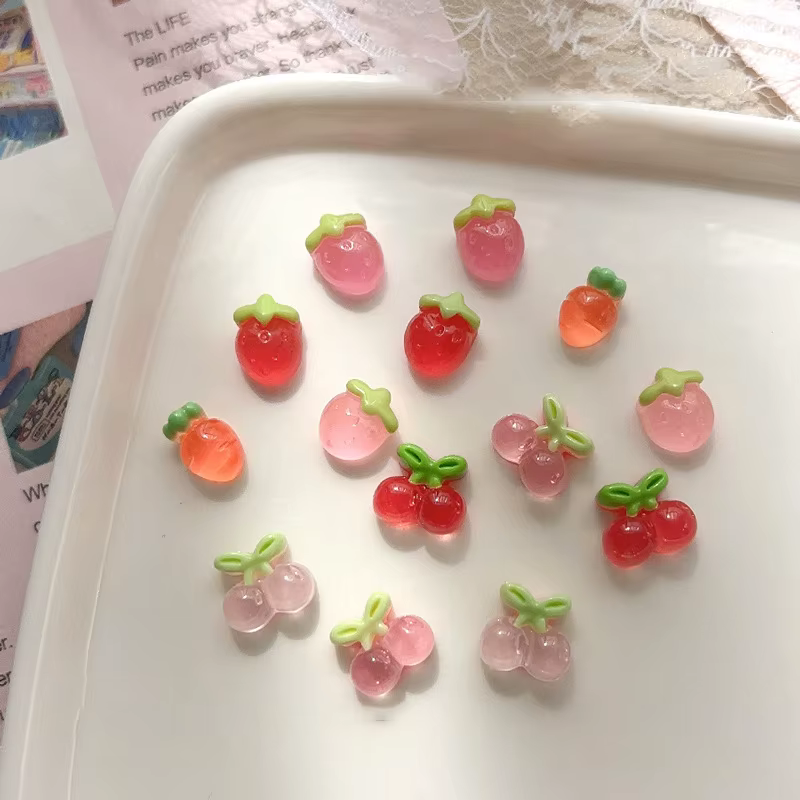 10 pièces Nail Art breloques résine Mini cerise fraise