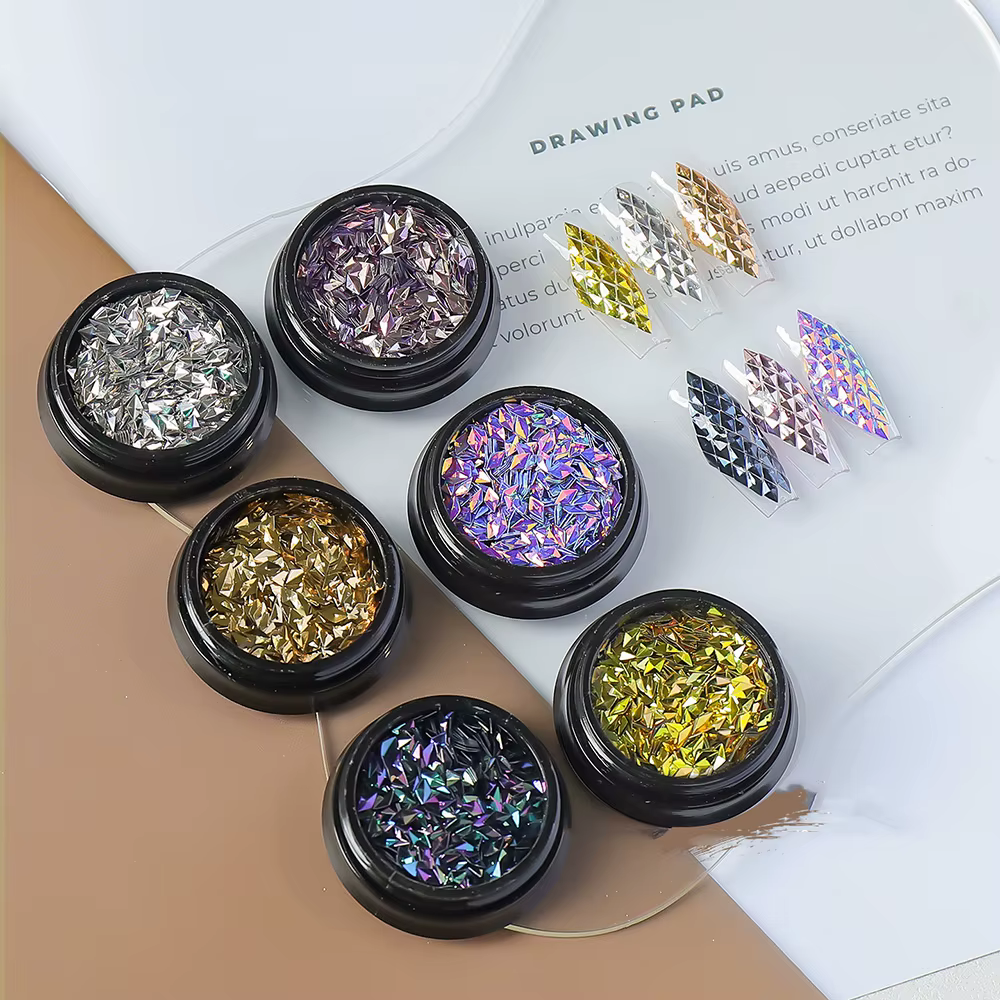 1 pot Laser tons métalliques géométrique Nail Art décors Ultra-mince brillant rhombique ongles paillettes en forme de diamant accessoires de manucure *