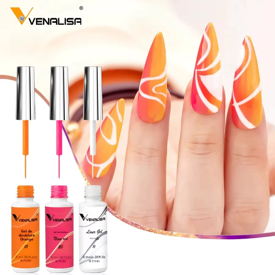VENALISA Liner Gel 8ml 21 couleurs-Gel de peinture pour Nail Art avec pinceau fin pour pointes françaises