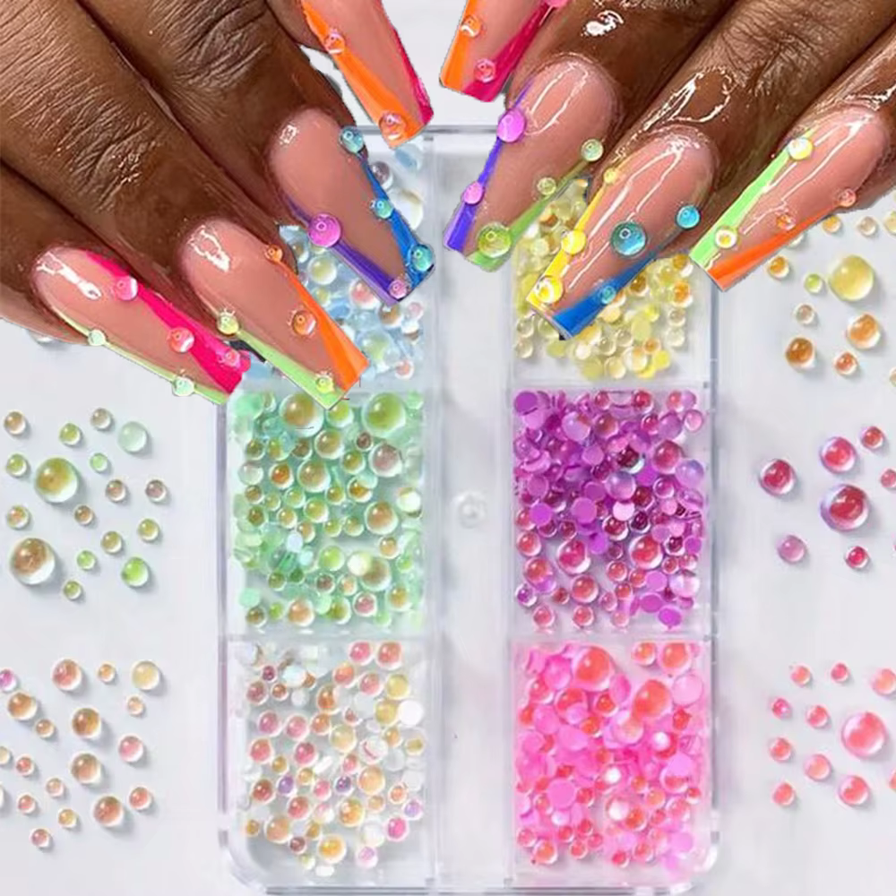 6Grid Aurora Mermaid Perles Rondes pour Décoration d'Ongles