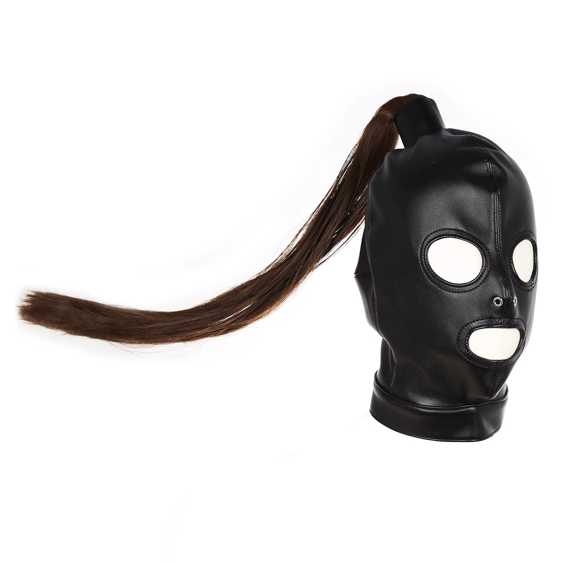 Masque fétiche en cuir unisexe avec cheveux, accessoires de jeu Steampunk, queue de cheval sexy, festival Rave, ceinture de poitrine, bondage, équipement de sauna