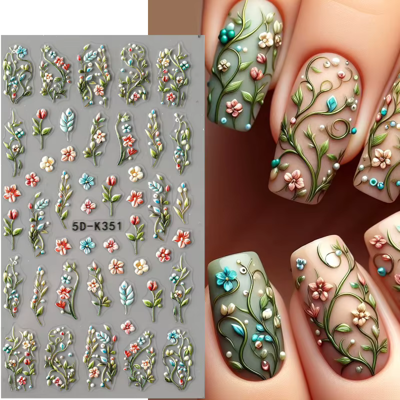 Autocollants pour ongles en relief marguerite 5D
