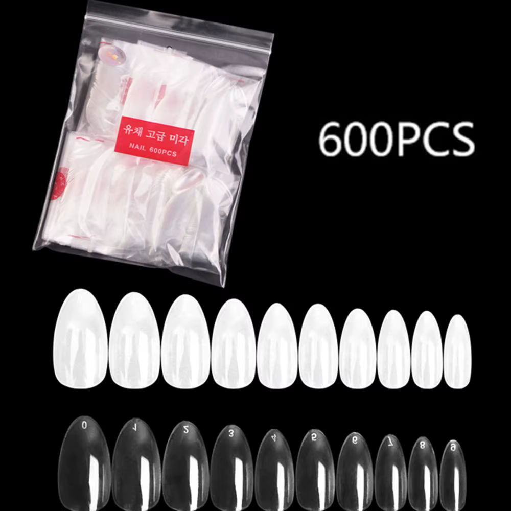 600 pièces pointes d'ongles en amande faux ongles courts presse claire sur court