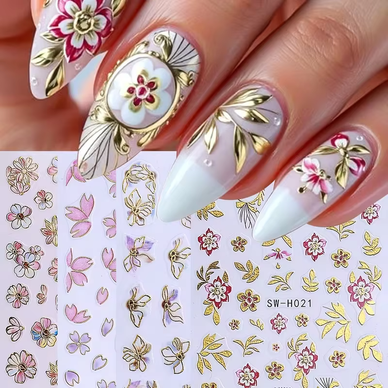 11 autocollants floraux pour ongles printemps-été - Motif fleur de cerisier