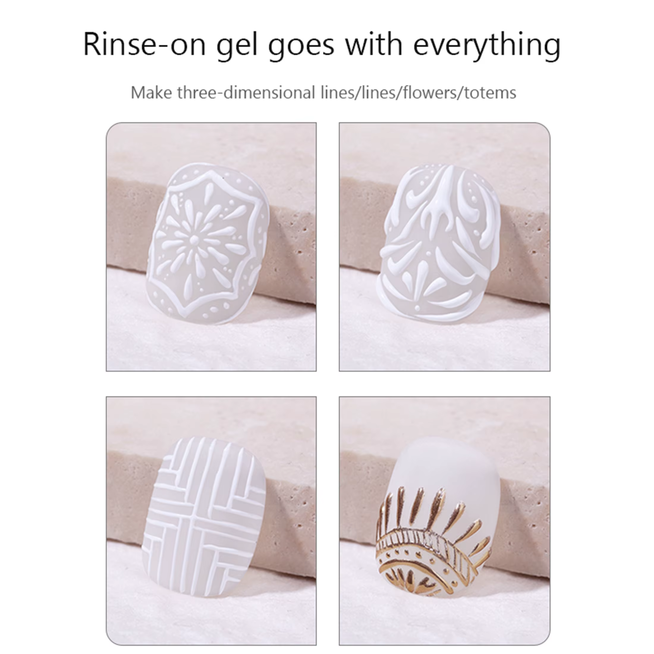 Verhéritage à Ongles en Gel Gaufré Peint 3D en Noir et Blanc