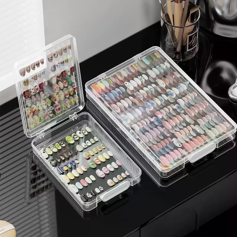 Boîte de rangement vide, ensemble d'emballage pour faux ongles, organisateur de manucure, fournitures pour ongles avec ruban adhésif Double face