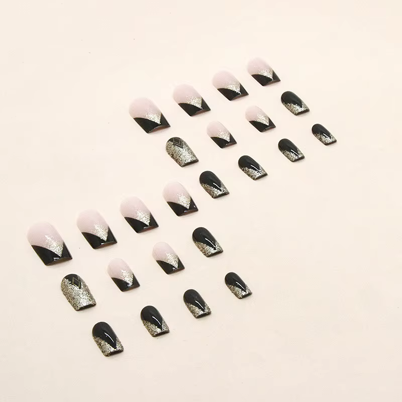 24 pièces couverture carrée presse sur ongles Halloween français doré brillant faux