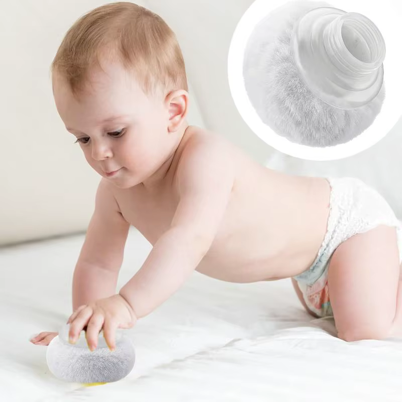 Houppette douce pour bébé avec étui de rangement étanche, éponge cosmétique douce pour la peau pour le soin du corps et du visage des tout-petits