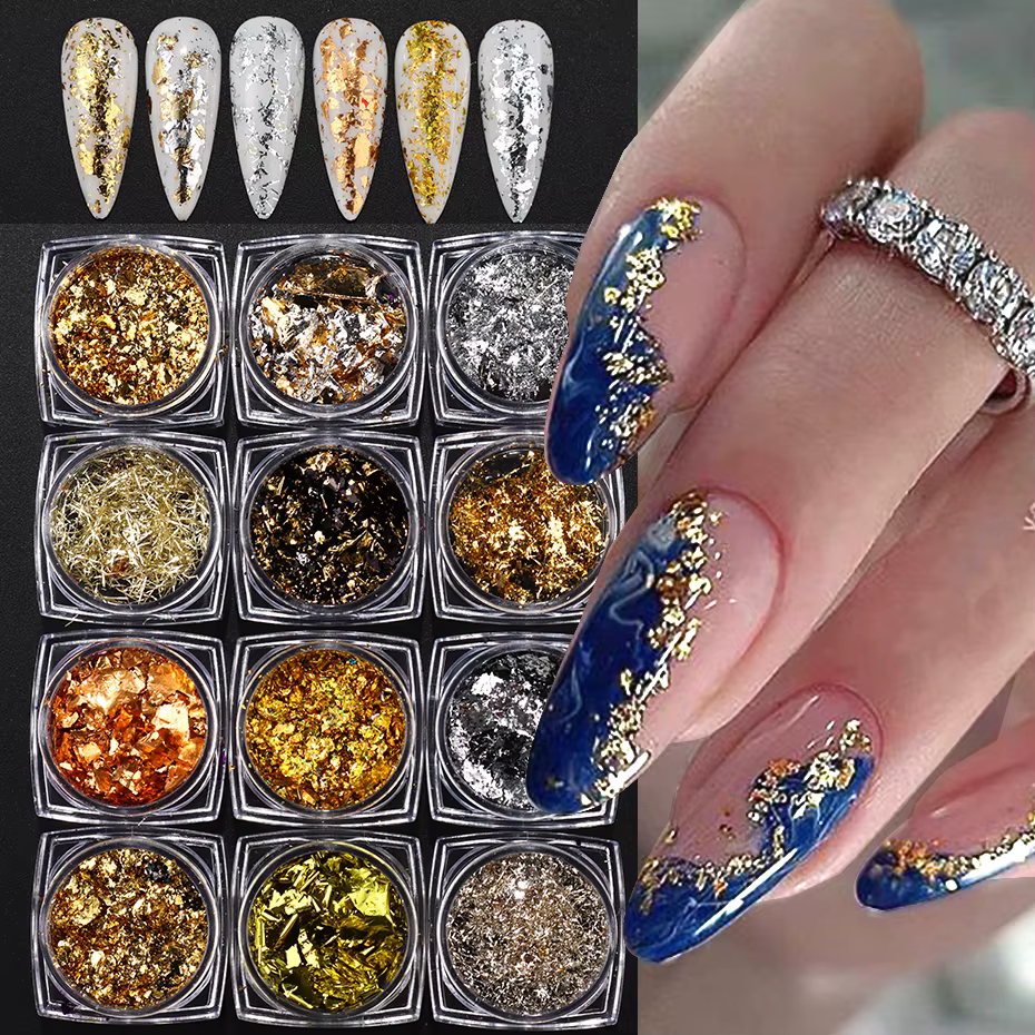 Feuilles d'or et d'argent pour ongles magnifiques