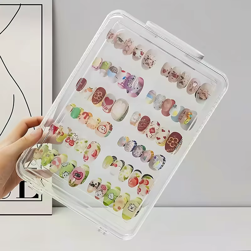 Boîte de rangement vide, ensemble d'emballage pour faux ongles, organisateur de manucure, fournitures pour ongles avec ruban adhésif Double face