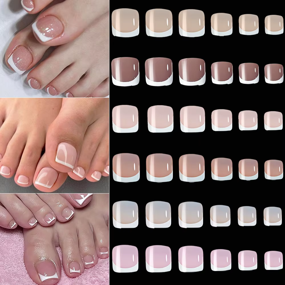 120 pièces/boîte pointe française ongles à pression système de couleur rose forme carrée