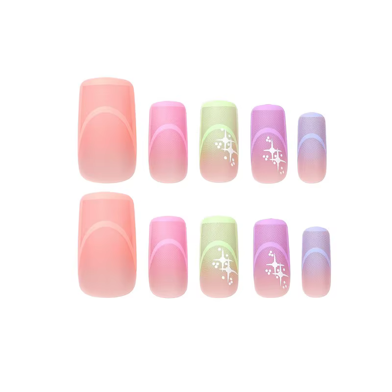 24 faux ongles français multicolores d'été
