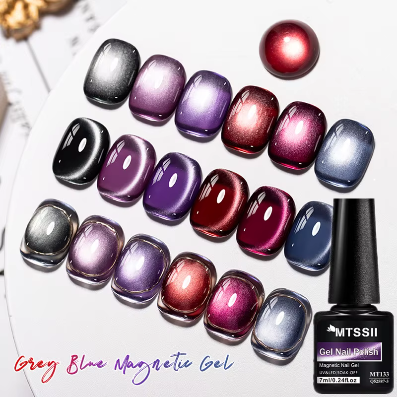 Vernis à ongles Gel magnétique chat gris bleu effet perle de verre Gel