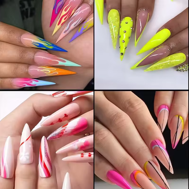 240 pièces longs pointes d'ongles en Gel doux clair couverture complète amande presse sur ongles acrylique