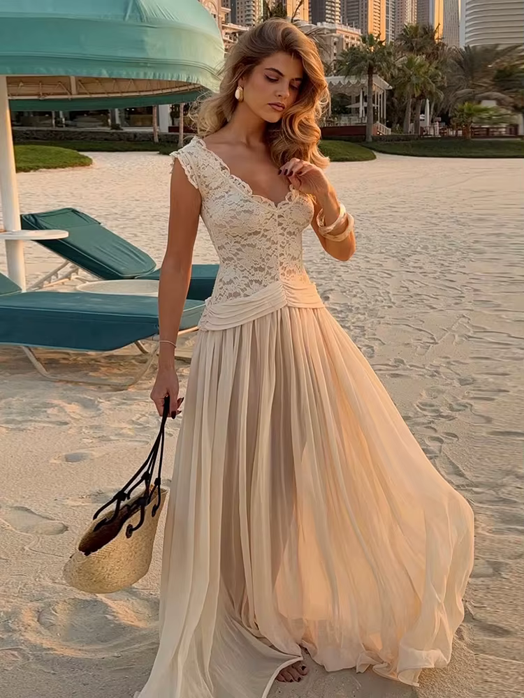 Robe élégante Sisterlinda pour femme, patchwork jacquard, maille, col en V, plissée, sans manches, ajustée, pour mariage, soirée, vacances, chic