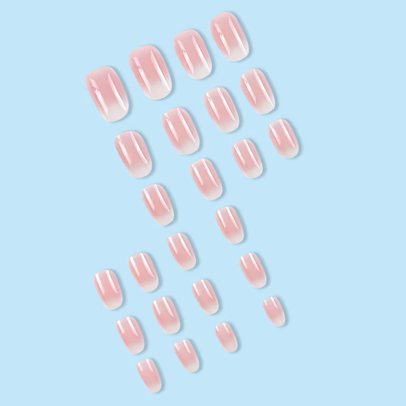 24 pièces ovale court rose presse sur ongles Simple Ombre printemps faux