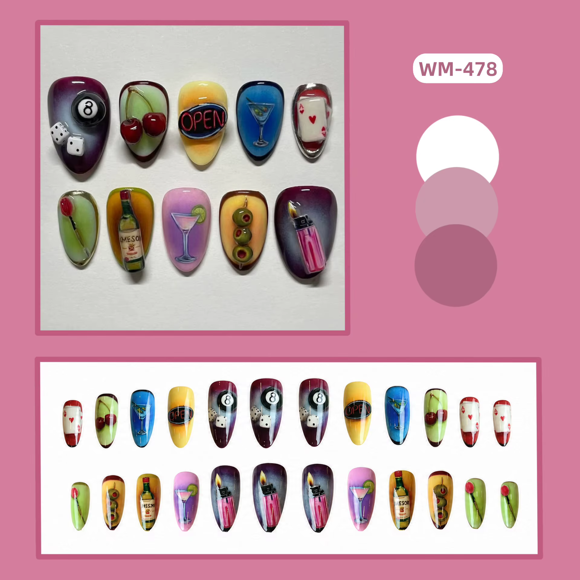 24 faux ongles brillants en amande