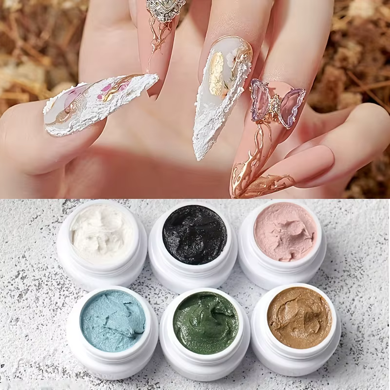 6 couleurs Gel Nail Art plâtre effet 3D sable Texture pas besoin couche de finition Gel vernis UV