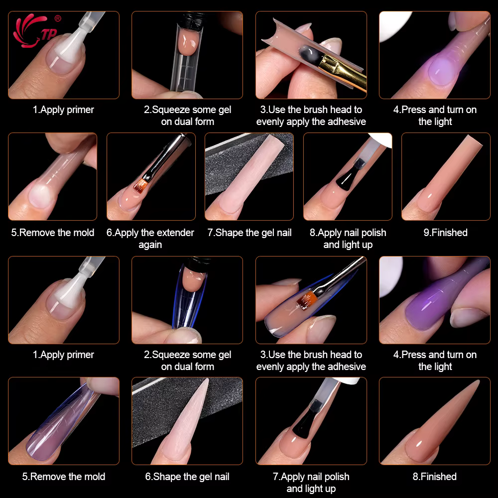 TP 292 pièces/boîte ongles double forme ensemble coloré acrylique Extension