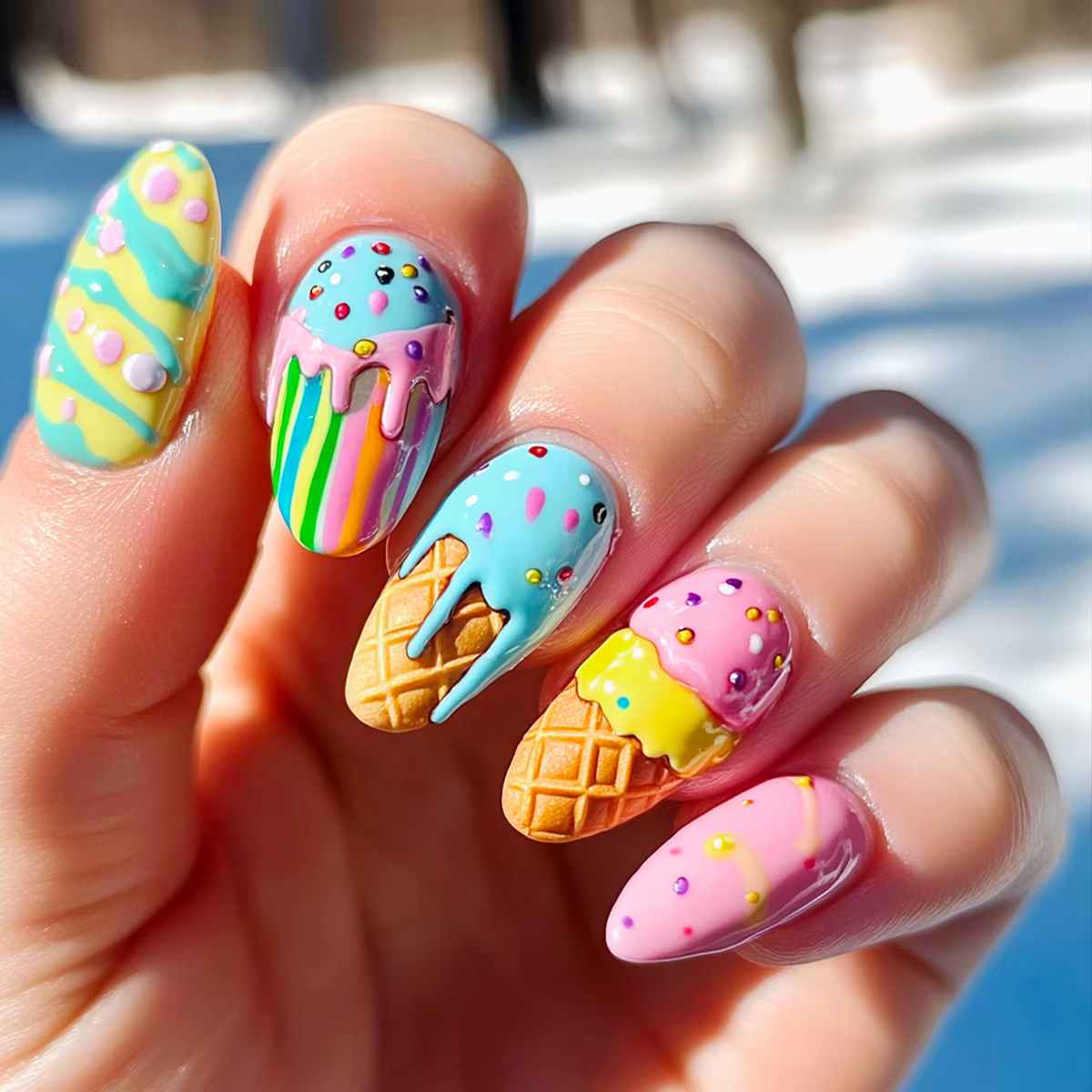 24 pièces Macaron crème glacée presse sur les ongles jour d'été doux détachable faux