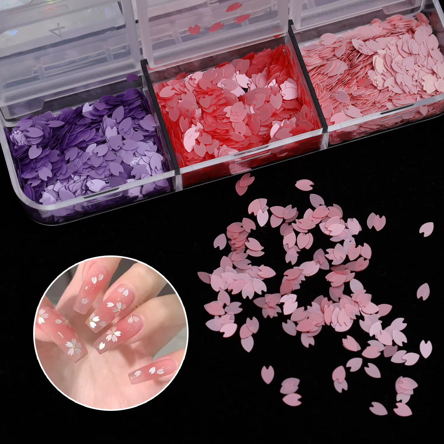 Doux Sakura fleur pétale puce Nail Arts bricolage fleurs colorées paillettes ongles autocollants fabrication de bijoux manucure charme décoration