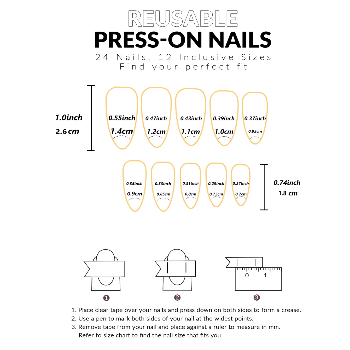 Faux ongles français doré avec tête d'amande