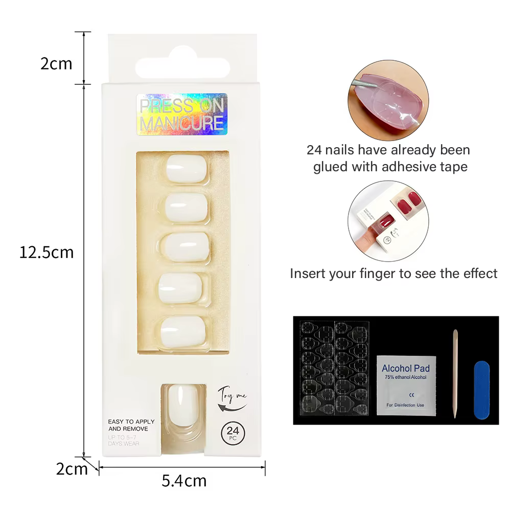 30 faux ongles courts à presser réutilisables en résine écologique
