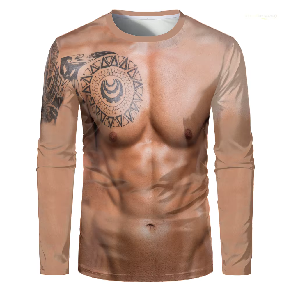 T-shirt à manches longues et col rond pour hommes et enfants, T-shirt décontracté, Faux muscle, Body 3D Print, Halloween, Funny Cosplay, Muscular, Y-Tees, Fashion