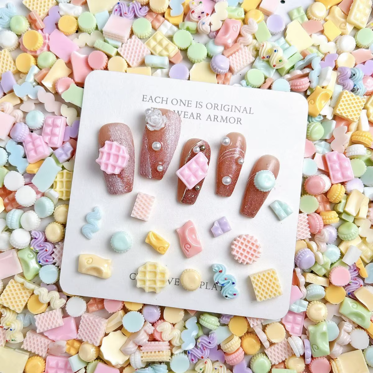 Macaron coloré Adorable chocolat crème barre ongles breloques simulé grilles Biscuits Dessert série résine Nail Art décorations bricolage