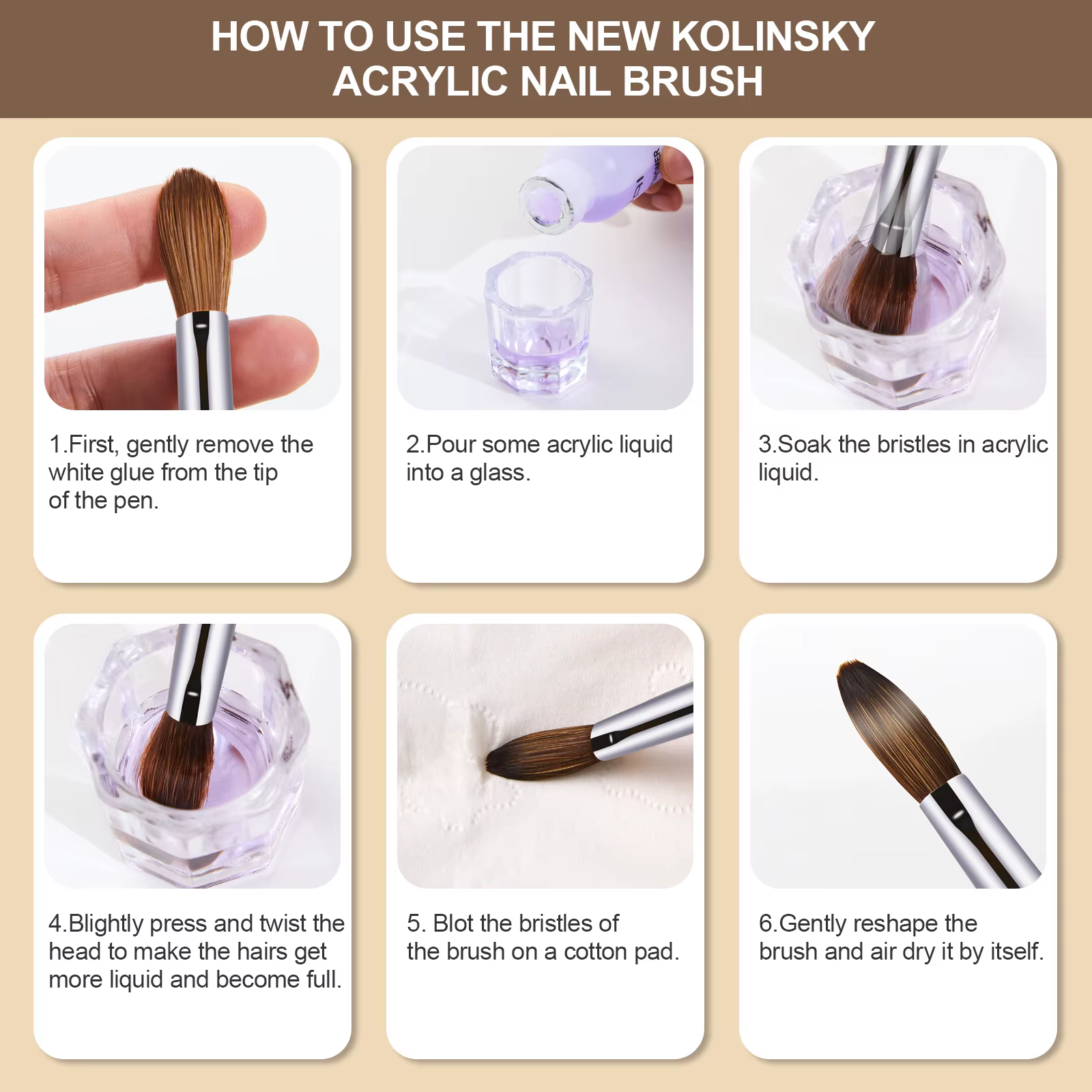 Brosse à ongles en acrylique Kolinsky