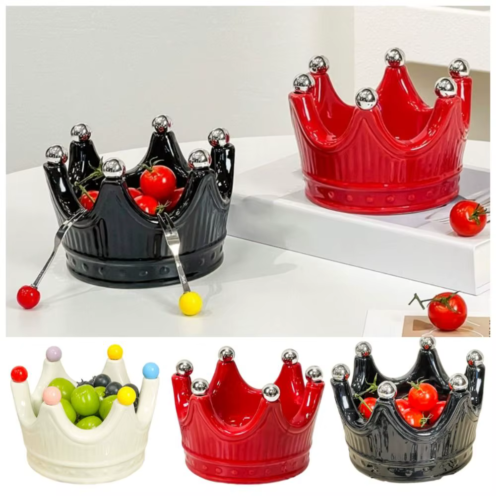 Ensemble de fourchettes à fruits en céramique en forme de couronne, antirouille, créatives, pour desserts et salades, décoratives, réutilisables, avec plateau à fruits en forme de couronne et fourchet