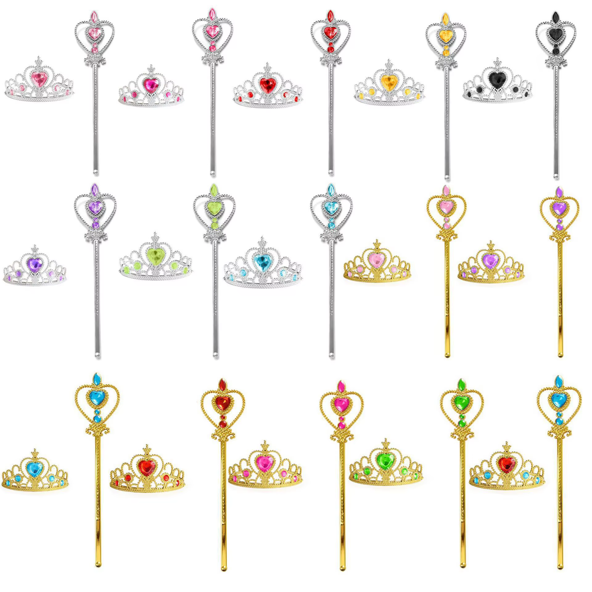 Ensemble de couronne de princesse Frozen, ornement pour enfants, cœur de pêche avec couronne de diamant, baguette magique pour enfants, baguette magique pour filles, bâton de fée