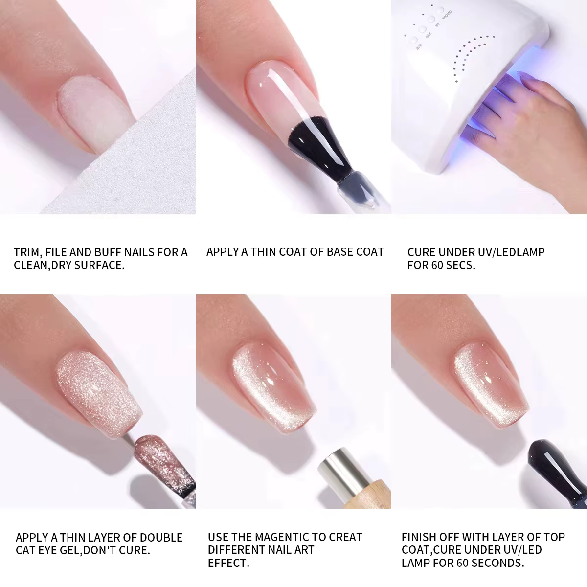Gel à ongles effet œil de chat réfléchissant 6 couleurs