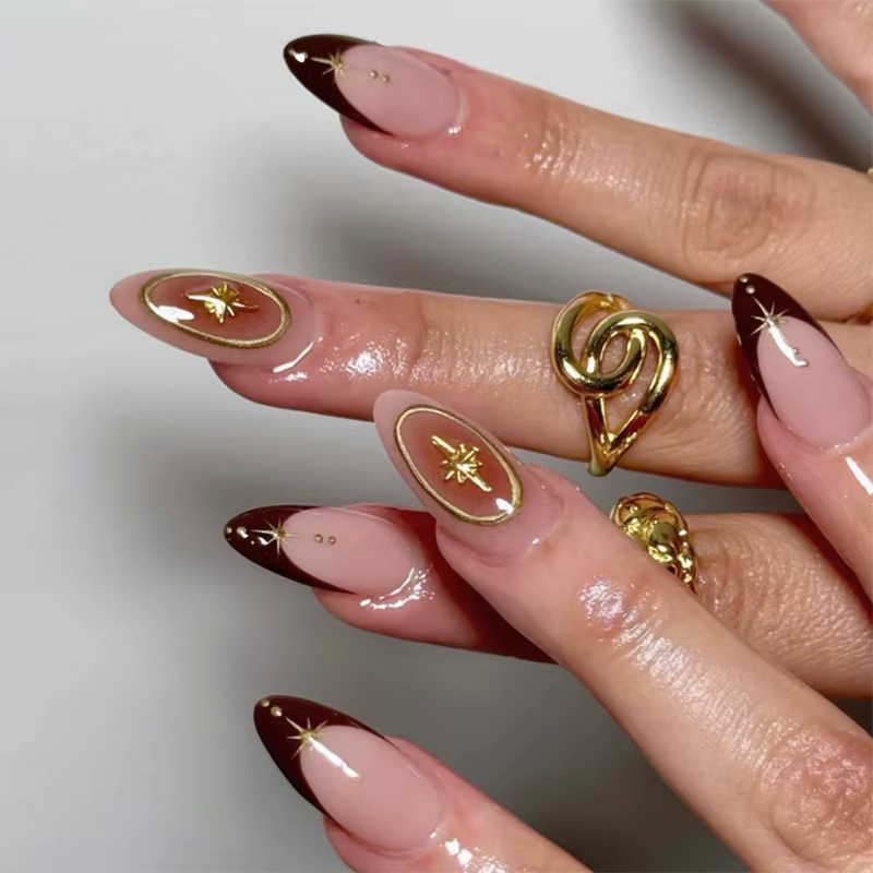 10 pièces automne hiver court amande faux ongles imprimé Animal presse