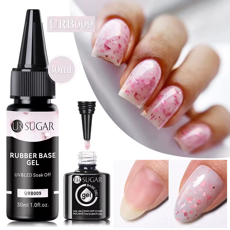 UR SUGAR-Gel de Base en Caoutchouc Flocons d'Or Rose