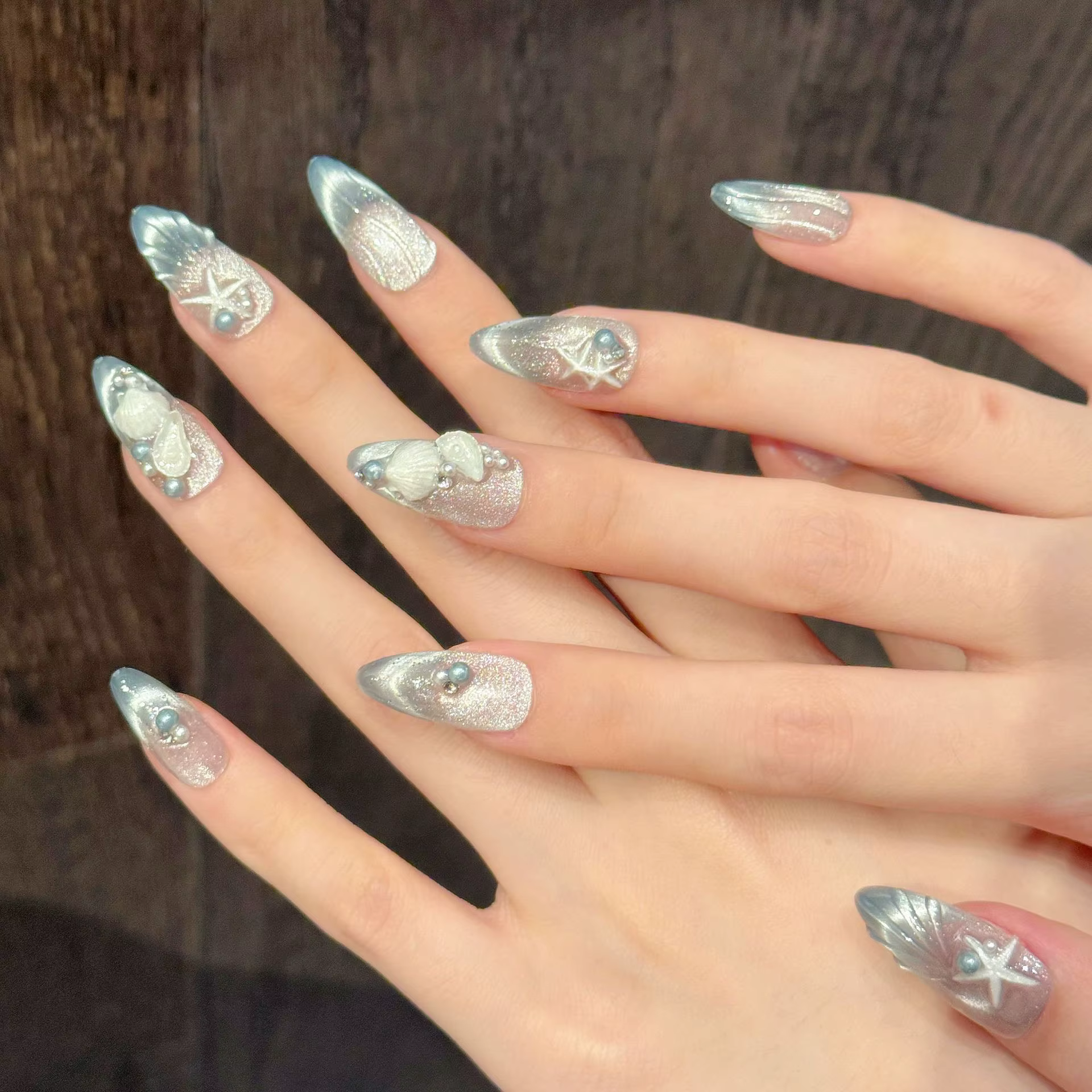 10 pièces romantique Style français fait à la main faux ongles 3D coquillages étoile de mer conçoit été plage presse
