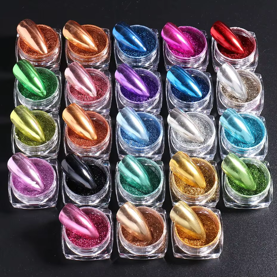 Ensemble de poudres à ongles chromées métalliques