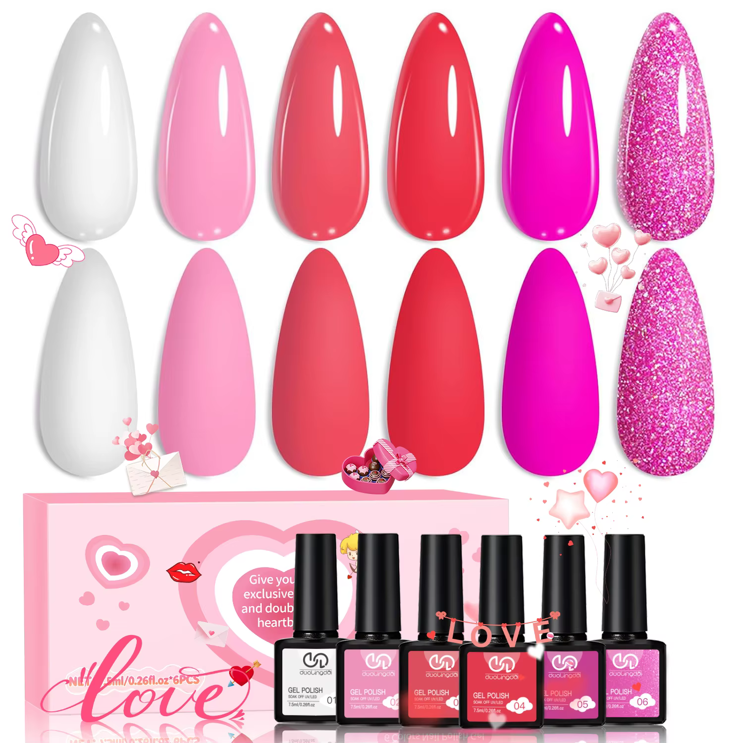Lot de 6 vernis gel pour la Saint-Valentin