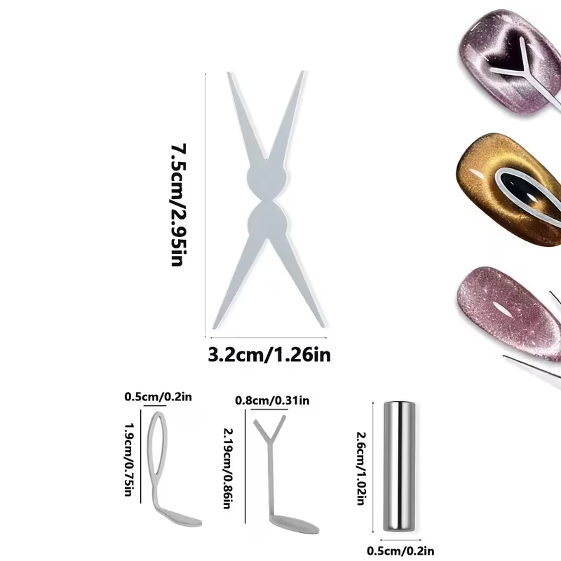 4 styles d'outils de nail art en métal pour ongles œil de chat en Y / style français mignon
