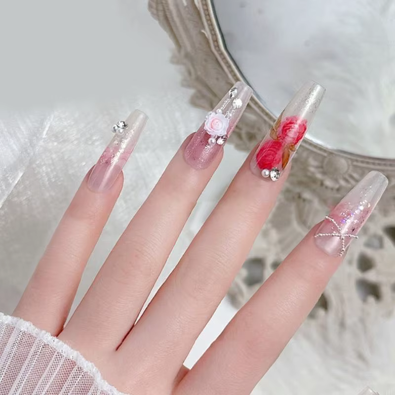 831E 50pcsdecorez vos ongles avec des accessoires rose en résine adaptés aux amateurs