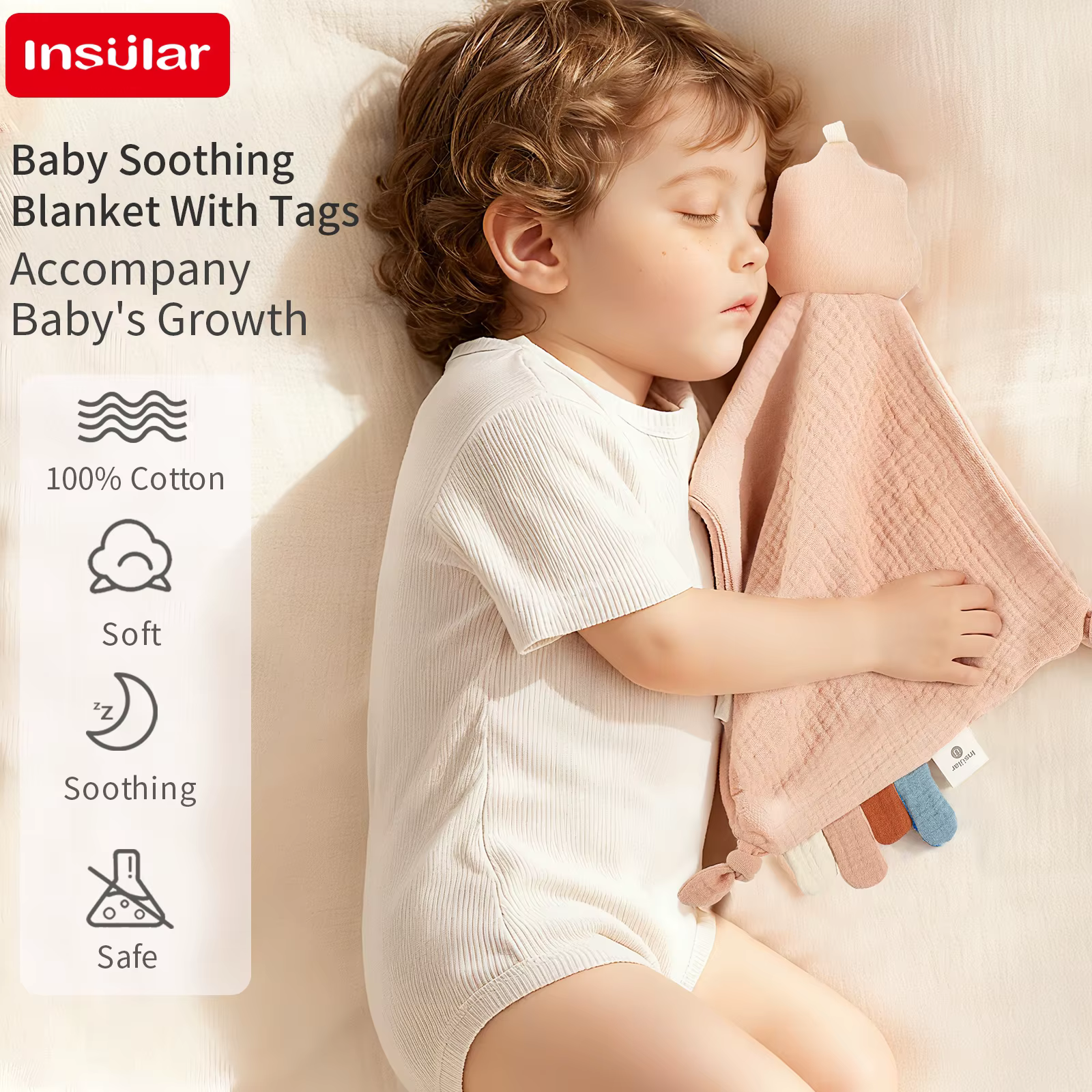 Couverture apaisante pour bébé de 0 à 1 ans, avec étiquettes, poupée aide au sommeil, doux pour la peau, mouchoir pour enfants, serviette en gaze 100% coton, nouvelle collection