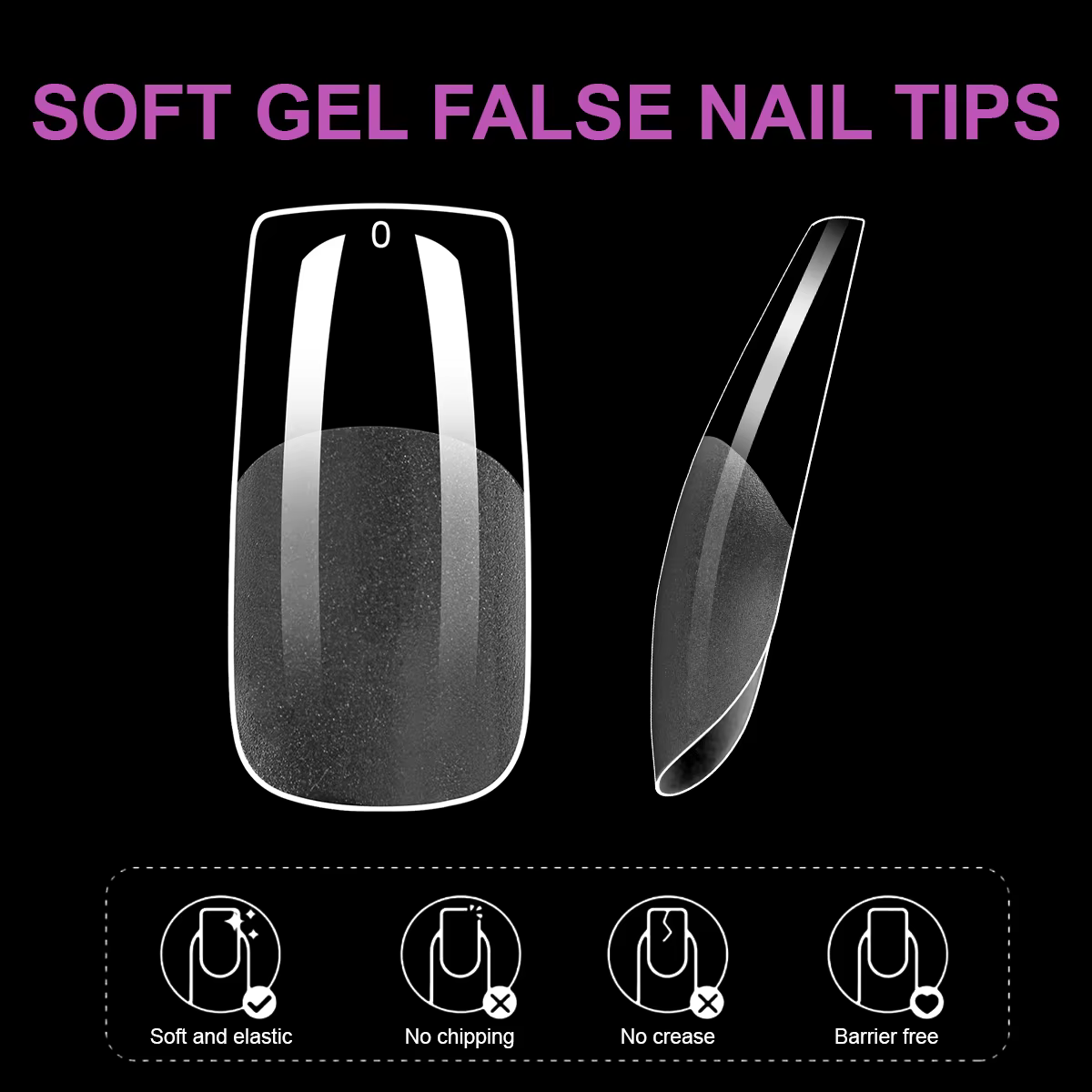 550 pièces pointes d'ongles en Gel souple couverture complète faux ongles conseils pour Extensions