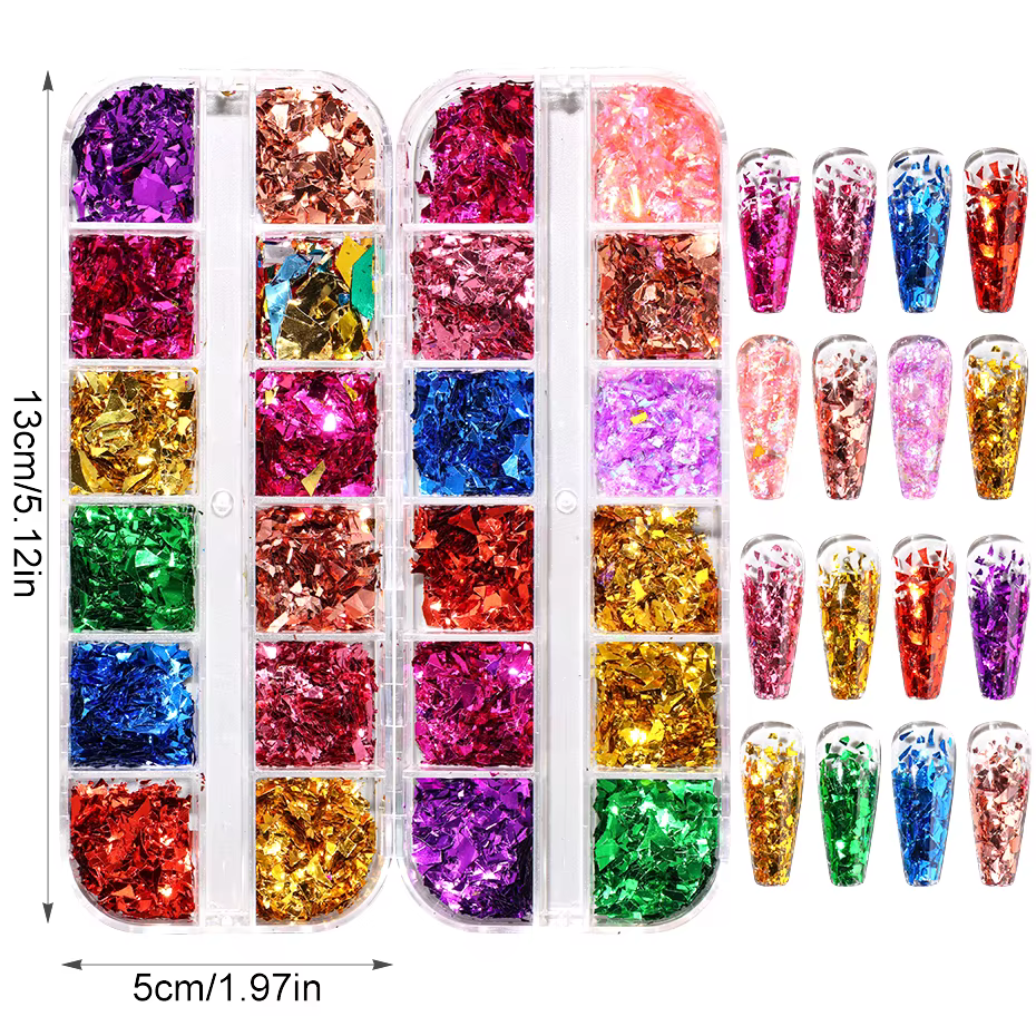 12 grilles or paillettes Nail Art flocons