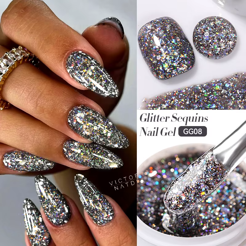 LILYCUTE paillettes Gel vernis à ongles noir argent Super brillant