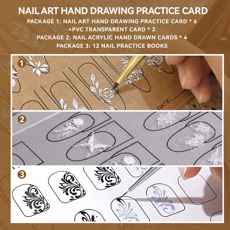 Ensemble de livres de modèles en papier pour pratique du Nail Art