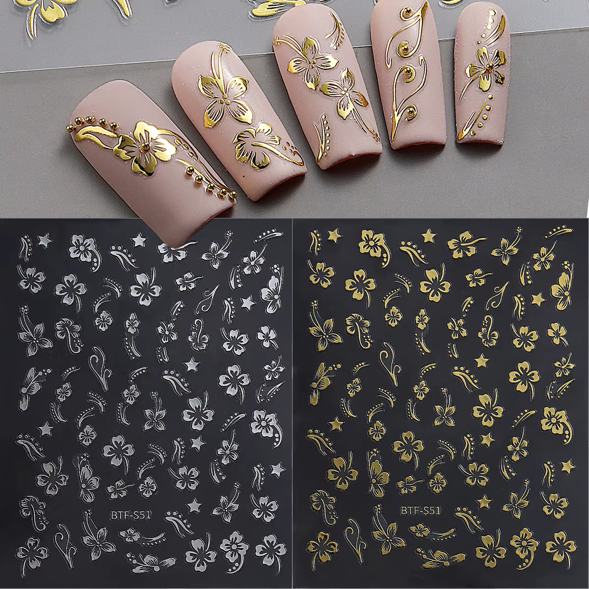 Autocollant pour ongles motif fleur d'hibiscus rose et blanc