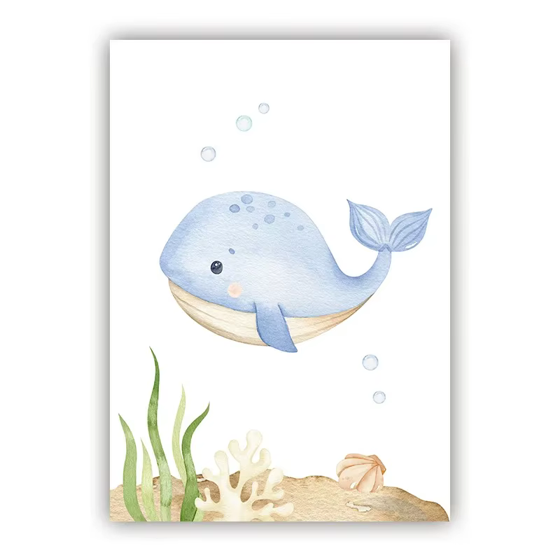 Impressions de pépinière d'animaux marins, dessin animé, tortue de mer, affiche d'interconnexion, art d'animaux marins, peinture sur toile, décor mural de chambre d'enfant
